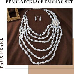 Vintage Faux Pearl Choker & Multi Strand Necklace Set Bridal Wedding